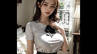 (3D ANIMATED HENTAI ASIAN MODEL) wearing a maid outfit (with pussy masturbation ASMR sound!)